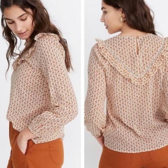 Madewell ruffle-yoke prairie top in Cut  Out Bloom size M - Picture 1 of 9